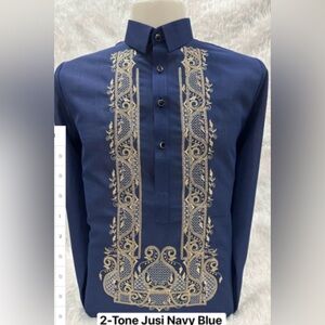 Modern Barong Navy Blue Embroidered Men's Shirt